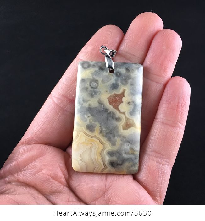 Rectangle Crazy Lace Mexican Agate Stone Jewelry Pendant - #bc3kICw9A3s-1