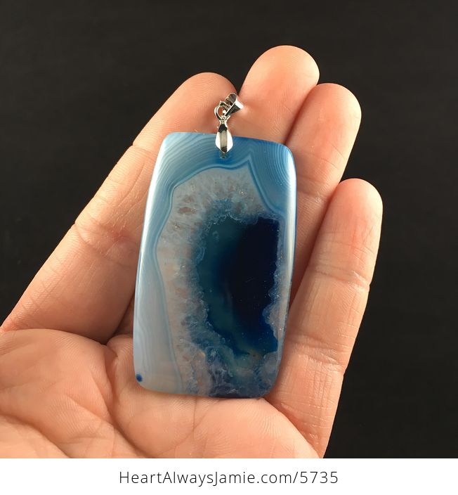 Rectangle Shaped Blue Druzy Agate Stone Jewelry Pendant - #VcohjNkMqOE-1