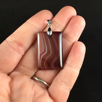 Rectangle Shaped Brown Striped Agate Stone Jewelry Pendant #t0ih2asu84A