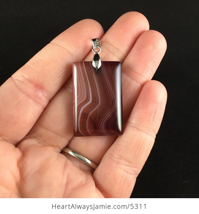 Rectangle Shaped Brown Striped Agate Stone Jewelry Pendant - #t0ih2asu84A-1