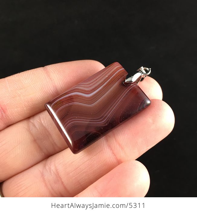 Rectangle Shaped Brown Striped Agate Stone Jewelry Pendant - #t0ih2asu84A-3