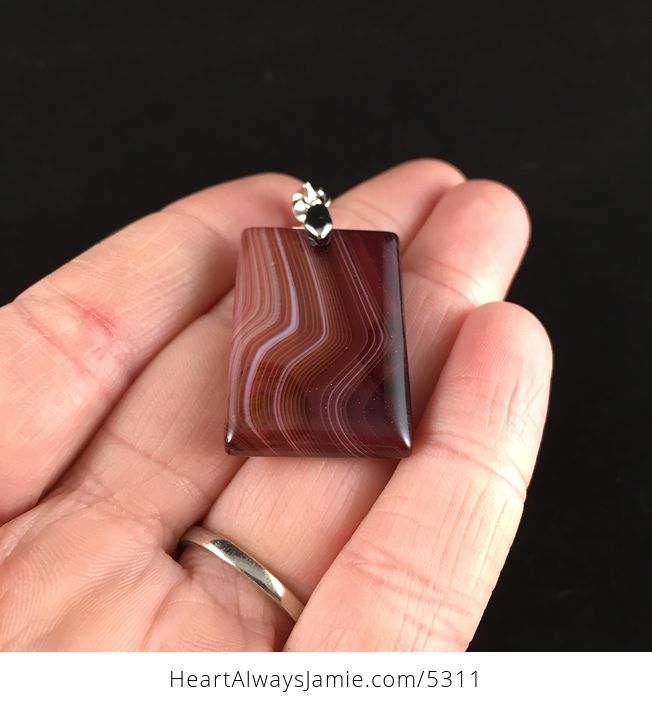 Rectangle Shaped Brown Striped Agate Stone Jewelry Pendant - #t0ih2asu84A-2