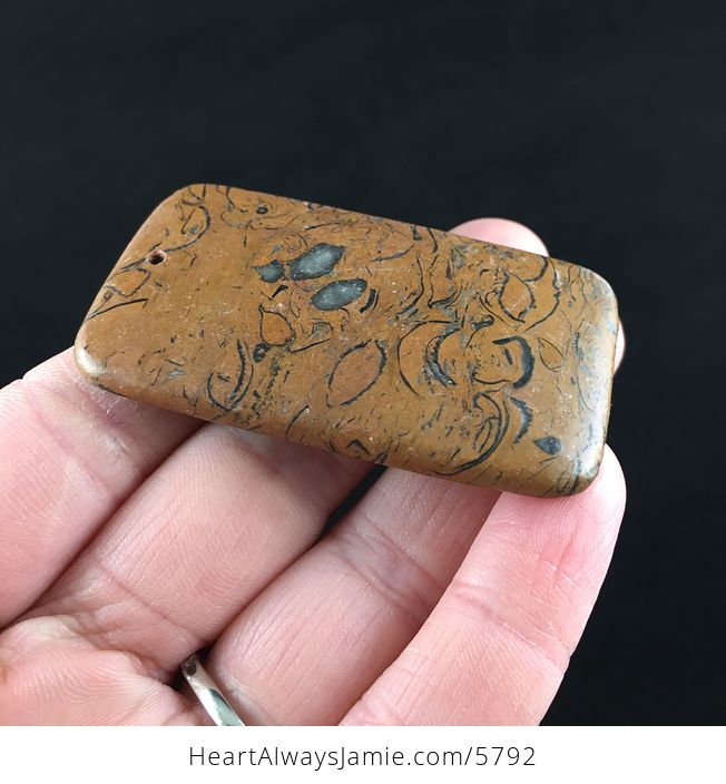 Rectangle Shaped Calligraphy Elephant Skin Jasper Miriam Stone Brown Stone Jewelry Pendant - #RiYJx3d4Tgk-4