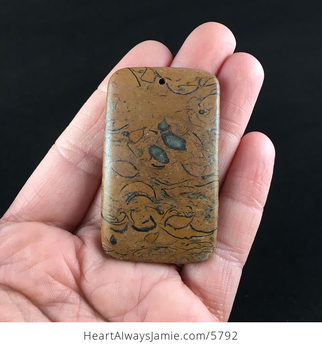 Rectangle Shaped Calligraphy Elephant Skin Jasper Miriam Stone Brown Stone Jewelry Pendant - #RiYJx3d4Tgk-1