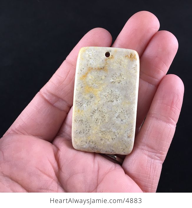 Rectangle Shaped Chrysanthemum Coral Fossil Stone Pendant Necklace Jewelry - #XFYXTw07fAs-1