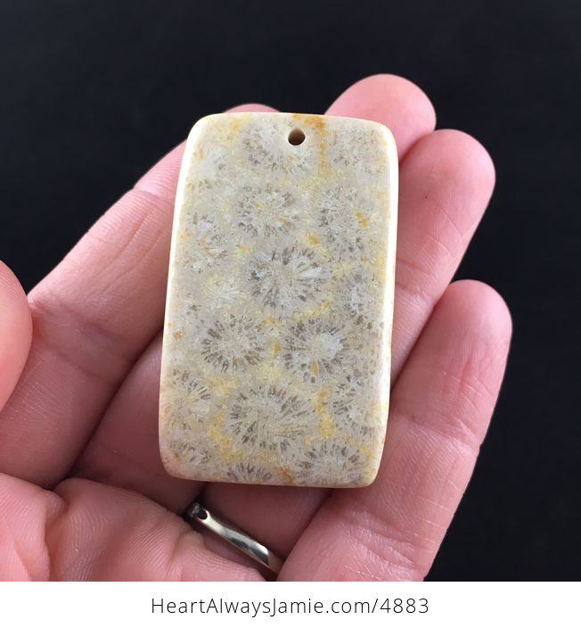 Rectangle Shaped Chrysanthemum Coral Fossil Stone Pendant Necklace Jewelry - #XFYXTw07fAs-5