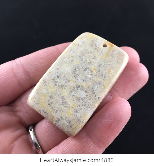 Rectangle Shaped Chrysanthemum Coral Fossil Stone Pendant Necklace Jewelry - #XFYXTw07fAs-6