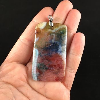 Rectangle Shaped Colorful Druzy Agate Stone Jewelry Pendant #OK8g9T9rN6Q