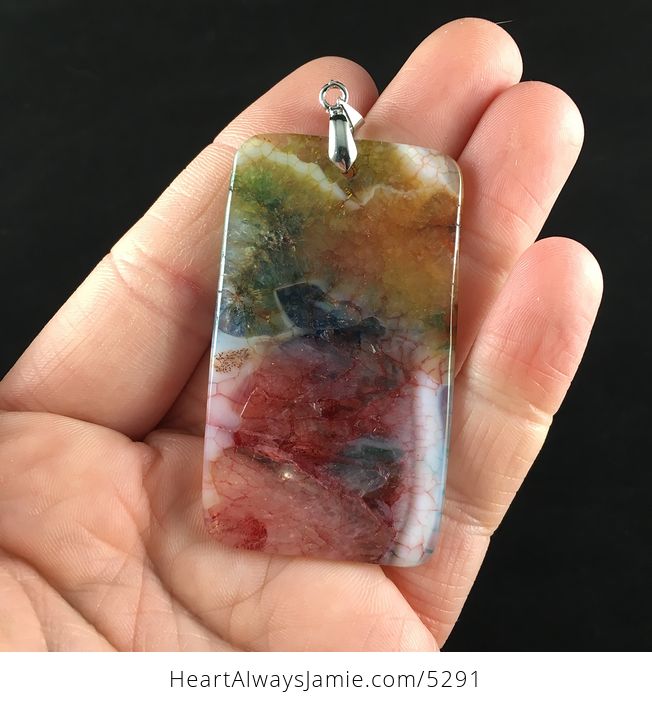 Rectangle Shaped Colorful Druzy Agate Stone Jewelry Pendant - #OK8g9T9rN6Q-6
