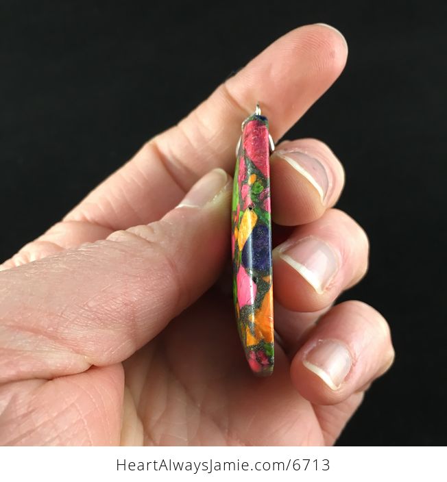Rectangle Shaped Colorful Sea Sediment Jasper Stone Jewelry Pendant - #0FCEWuDThDw-5