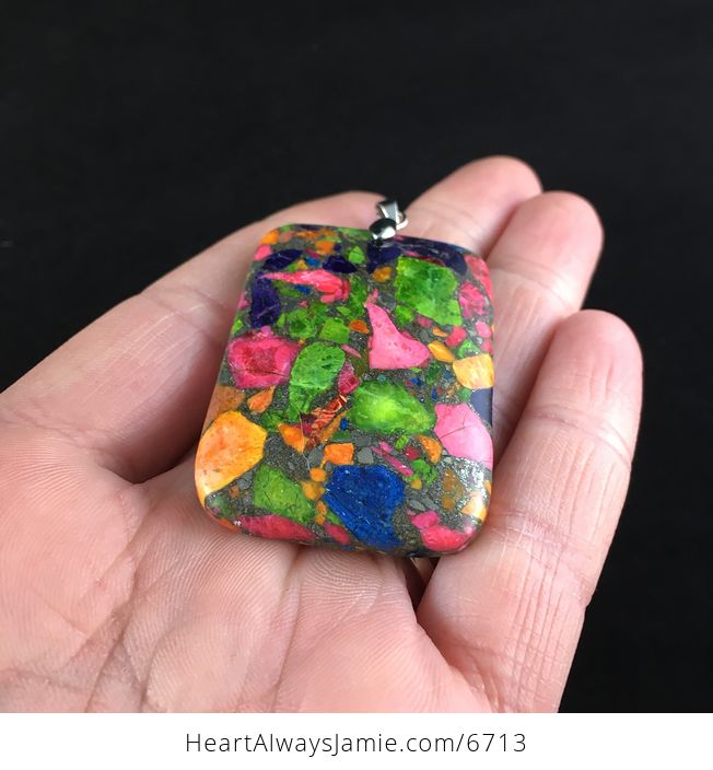 Rectangle Shaped Colorful Sea Sediment Jasper Stone Jewelry Pendant - #0FCEWuDThDw-2