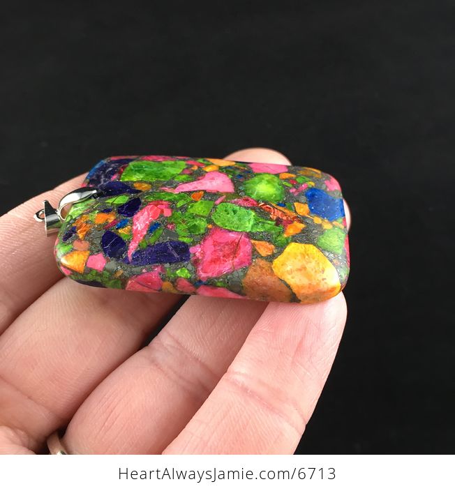 Rectangle Shaped Colorful Sea Sediment Jasper Stone Jewelry Pendant - #0FCEWuDThDw-4