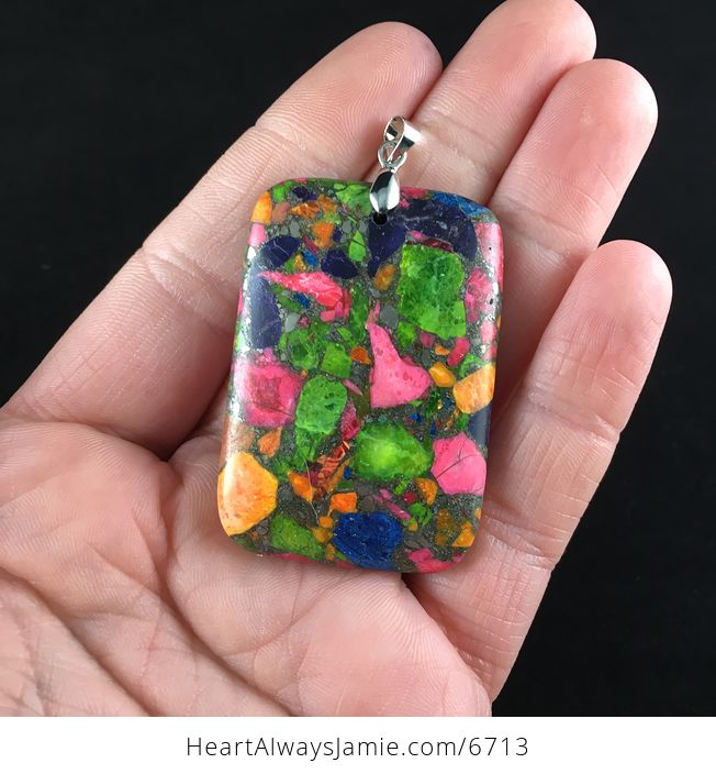 Rectangle Shaped Colorful Sea Sediment Jasper Stone Jewelry Pendant - #0FCEWuDThDw-1