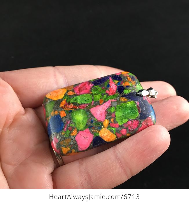 Rectangle Shaped Colorful Sea Sediment Jasper Stone Jewelry Pendant - #0FCEWuDThDw-3