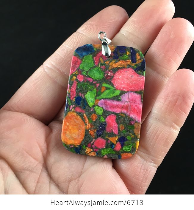 Rectangle Shaped Colorful Sea Sediment Jasper Stone Jewelry Pendant - #0FCEWuDThDw-6