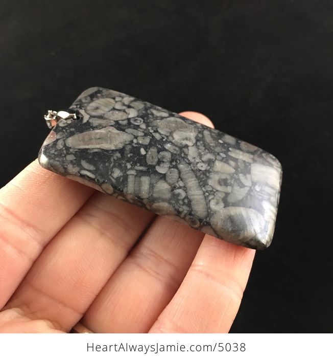 Rectangle Shaped Crinoid Fossil Stone Jewelry Pendant - #CAERjQjykd8-4