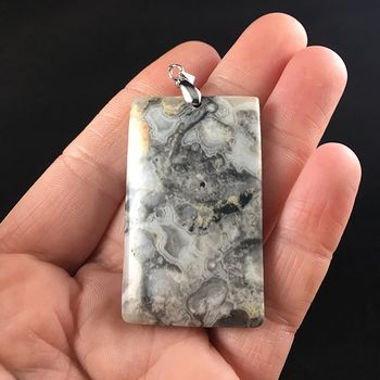 Rectangle Shaped Gray Crazy Lace Agate Stone Jewelry Pendant #JrnTMiu8STQ