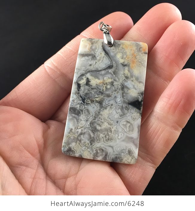 Rectangle Shaped Gray Crazy Lace Agate Stone Jewelry Pendant - #JrnTMiu8STQ-6