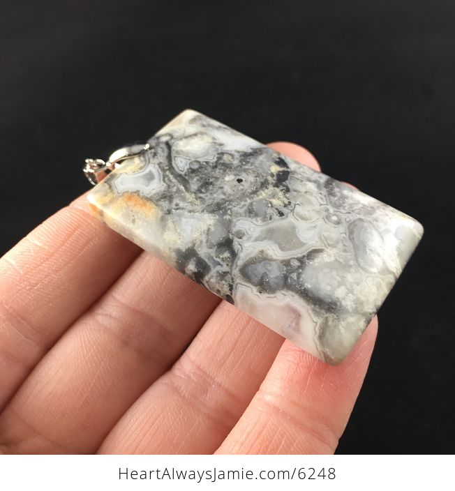 Rectangle Shaped Gray Crazy Lace Agate Stone Jewelry Pendant - #JrnTMiu8STQ-4