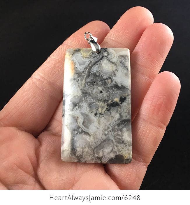 Rectangle Shaped Gray Crazy Lace Agate Stone Jewelry Pendant - #JrnTMiu8STQ-1