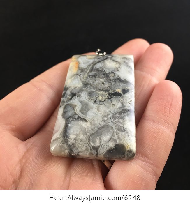 Rectangle Shaped Gray Crazy Lace Agate Stone Jewelry Pendant - #JrnTMiu8STQ-2