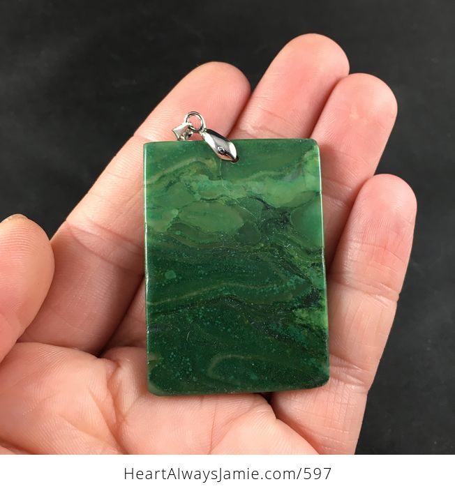 Rectangle Shaped Green Natural African Transvaal Jade Stone Pendant Necklace - #IpKDg3fgUCk-2