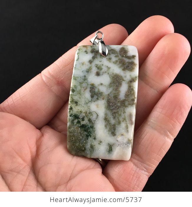 Rectangle Shaped Moss Tree Agate Stone Jewelry Pendant - #7oOJTHOWcFo-6