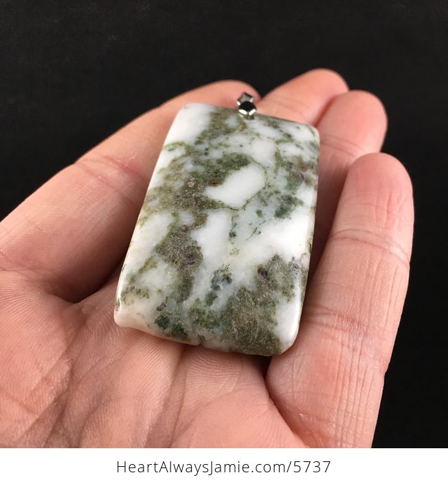 Rectangle Shaped Moss Tree Agate Stone Jewelry Pendant - #7oOJTHOWcFo-2