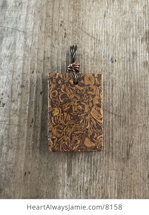 Rectangle Shaped Natural Elephant Skin Jasper Calligraphy Stone Jewelry Pendant - #TyOWoNfsHpc-2