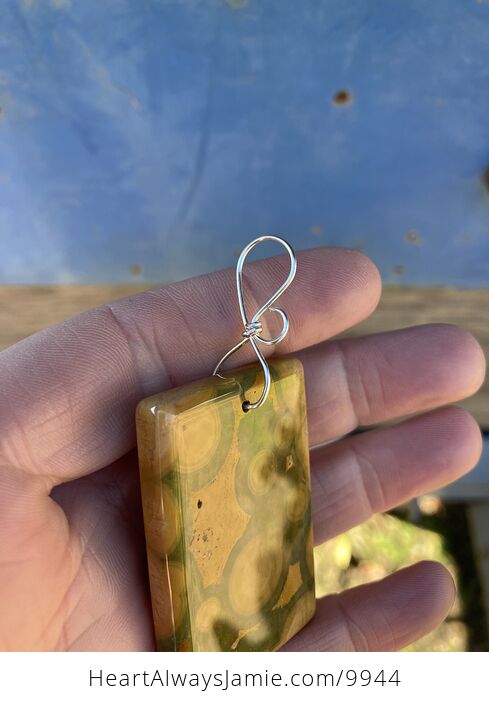 Rectangle Shaped Orange and Green Ocean Jasper Stone Pendant - #YtTUD8VxAxA-3