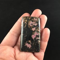 Rectangle Shaped Pink and Black Rhodonite Stone Jewelry Pendant #f1W7Vk8bmDE