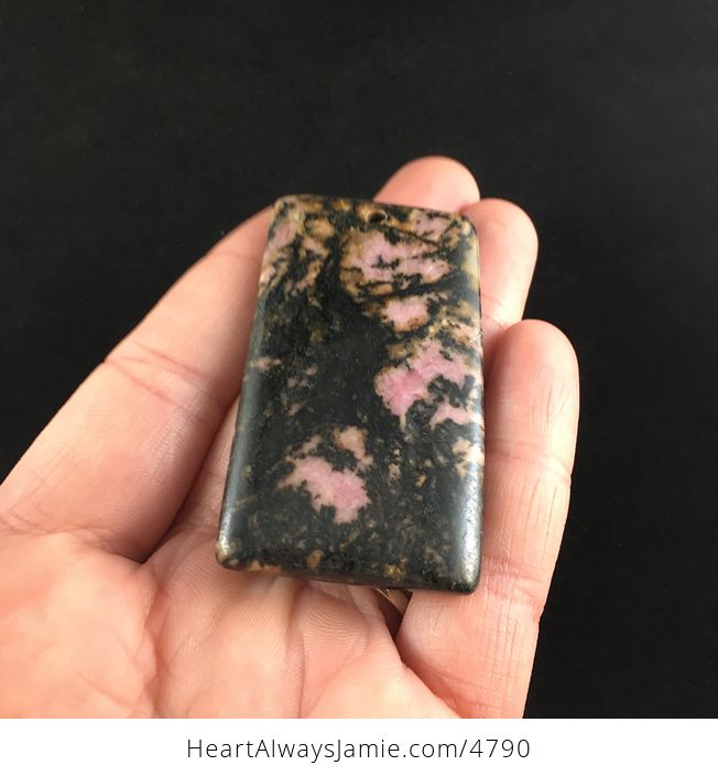 Rectangle Shaped Pink and Black Rhodonite Stone Jewelry Pendant - #f1W7Vk8bmDE-2
