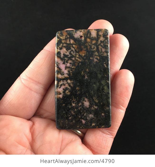 Rectangle Shaped Pink and Black Rhodonite Stone Jewelry Pendant - #f1W7Vk8bmDE-5