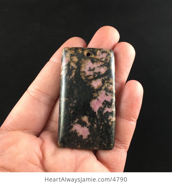 Rectangle Shaped Pink and Black Rhodonite Stone Jewelry Pendant - #f1W7Vk8bmDE-1