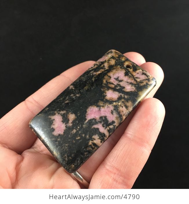Rectangle Shaped Pink and Black Rhodonite Stone Jewelry Pendant - #f1W7Vk8bmDE-3