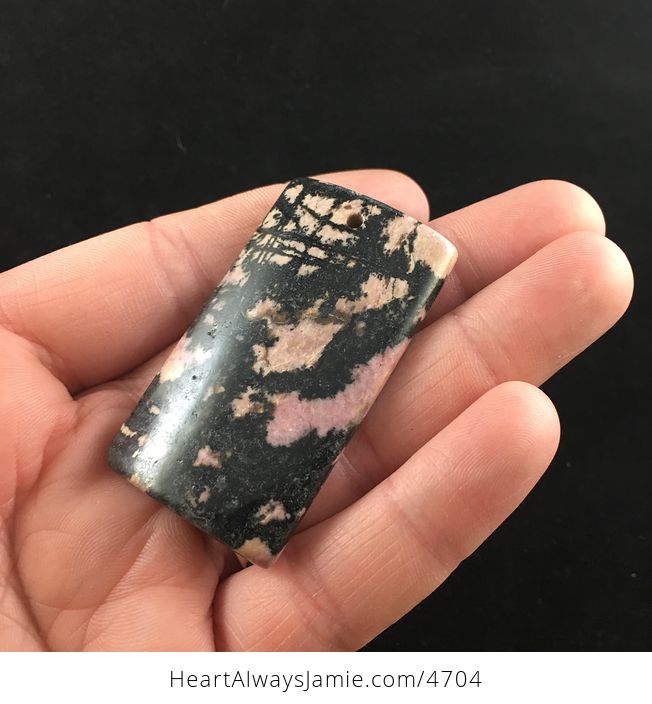 Rectangle Shaped Pink and Black Rhodonite Stone Jewelry Pendant - #uNqSHk1KcBE-3