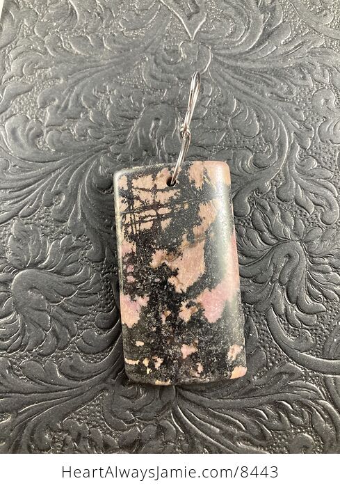 Rectangle Shaped Pink and Black Rhodonite Stone Jewelry Pendant Crystal Ornament - #IZAx3C3Zsl0-4