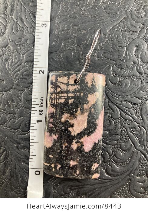 Rectangle Shaped Pink and Black Rhodonite Stone Jewelry Pendant Crystal Ornament - #IZAx3C3Zsl0-5