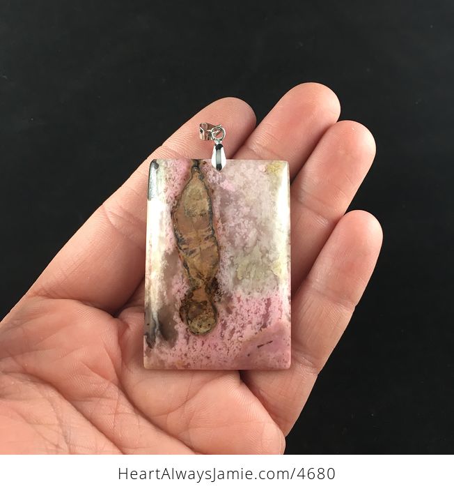 Rectangle Shaped Pink Natural Brazilian Rhodonite Stone Jewelry Pendant - #IjXgL2Oc2VM-1