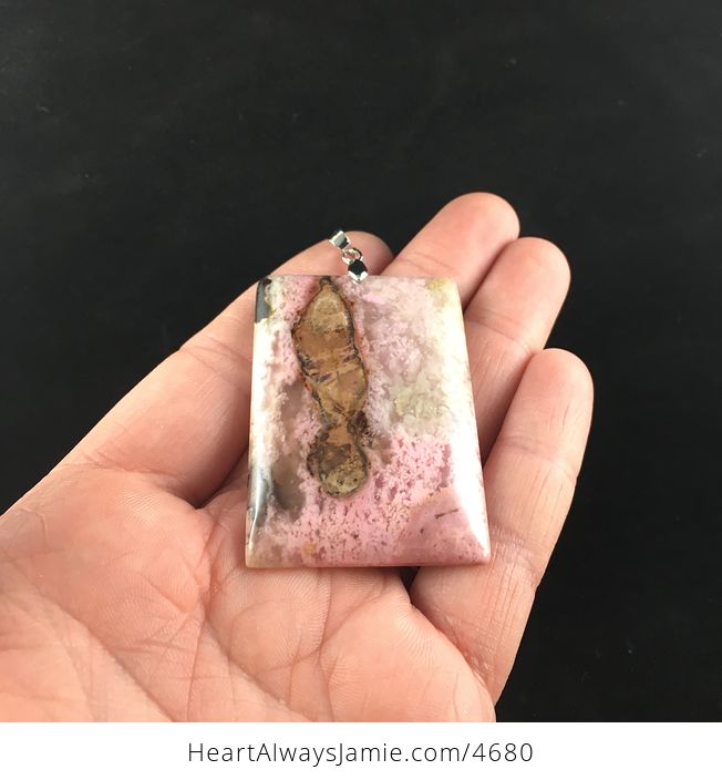 Rectangle Shaped Pink Natural Brazilian Rhodonite Stone Jewelry Pendant - #IjXgL2Oc2VM-2