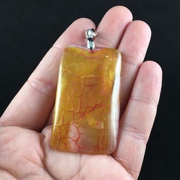 Rectangle Shaped Red and Orange Dragon Veins Agate Stone Jewelry Pendant #uUTnr415dXk