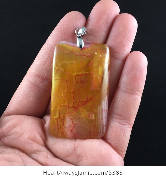 Rectangle Shaped Red and Orange Dragon Veins Agate Stone Jewelry Pendant - #uUTnr415dXk-2