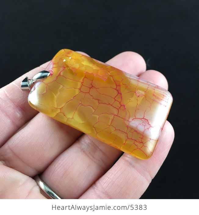 Rectangle Shaped Red and Orange Dragon Veins Agate Stone Jewelry Pendant - #uUTnr415dXk-5