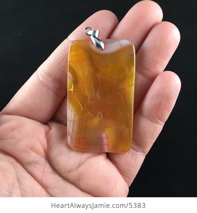 Rectangle Shaped Red and Orange Dragon Veins Agate Stone Jewelry Pendant - #uUTnr415dXk-7