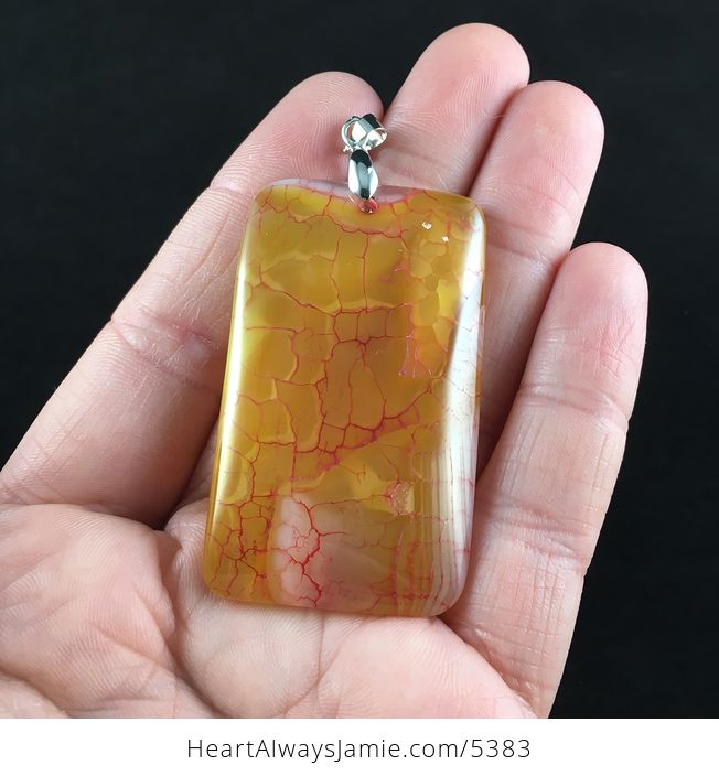 Rectangle Shaped Red and Orange Dragon Veins Agate Stone Jewelry Pendant - #uUTnr415dXk-1