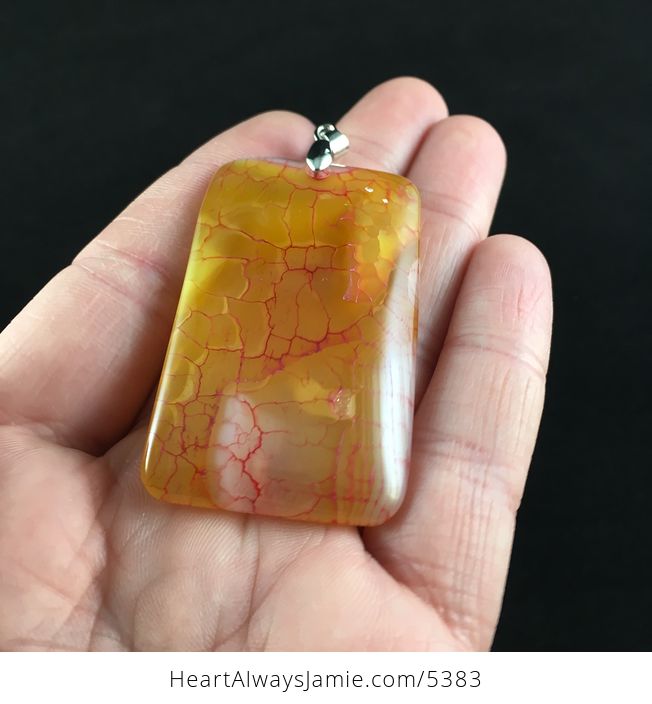 Rectangle Shaped Red and Orange Dragon Veins Agate Stone Jewelry Pendant - #uUTnr415dXk-3