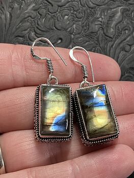 Rectanglular Labradorite Stone Crystal Jewelry Earrings #8lKIJbTqTk0