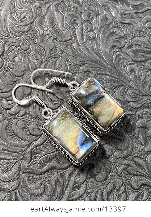 Rectanglular Labradorite Stone Crystal Jewelry Earrings - #8lKIJbTqTk0-3