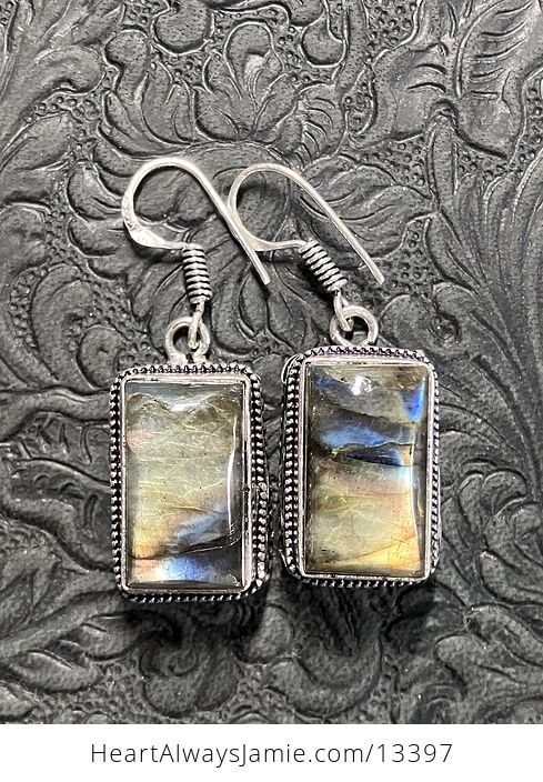 Rectanglular Labradorite Stone Crystal Jewelry Earrings - #8lKIJbTqTk0-6