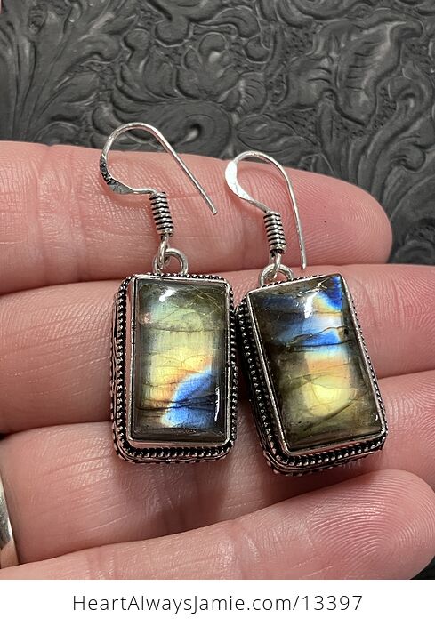 Rectanglular Labradorite Stone Crystal Jewelry Earrings - #8lKIJbTqTk0-1